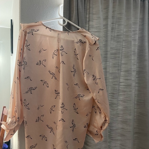 Zara Peach-Pink Ruffle Blouse with Bird Print - Picture 5 of 7